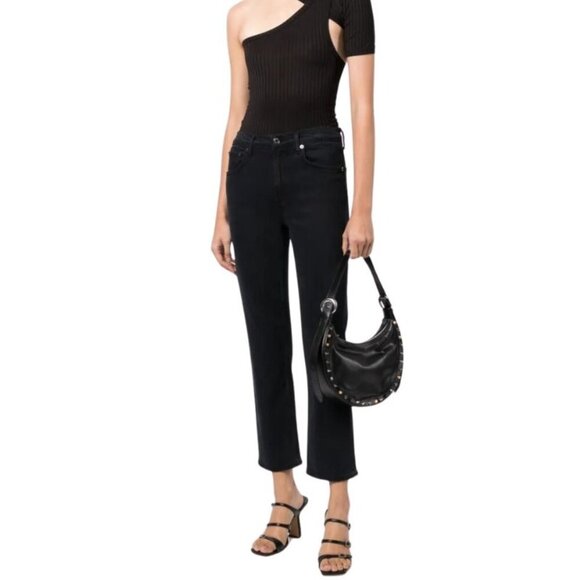 AGOLDE Denim - AGOLDE Kye Mid-Rise Straight-Leg Cropped Black Jeans Size 25